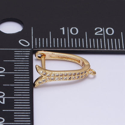 24K Gold Filled Micro Paved CZ Ocean Whale Tail Open Loop English Lock Earrings in Gold &amp; Silver | Z-233 Z-234