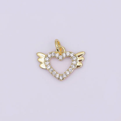 24K Gold Filled Micro Paved CZ Open Heart Wings Mini Charm in Gold &amp; Silver | AJ298