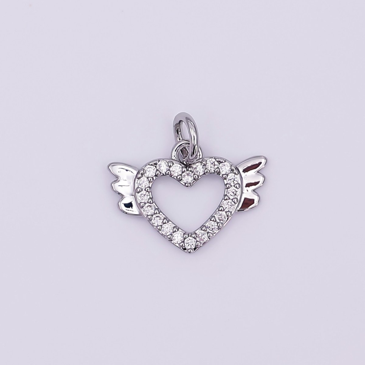 24K Gold Filled Micro Paved CZ Open Heart Wings Mini Charm in Gold &amp; Silver | AJ298