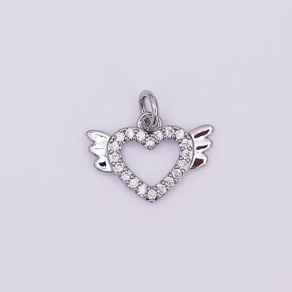 24K Gold Filled Micro Paved CZ Open Heart Wings Mini Charm in Gold &amp; Silver | AJ298