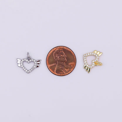 24K Gold Filled Micro Paved CZ Open Heart Wings Mini Charm in Gold &amp; Silver | AJ298