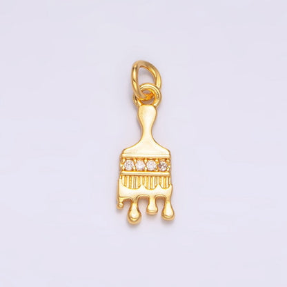 24K Gold Filled Micro Paved CZ Paint Brush 3D Multidimensional Charm | W096