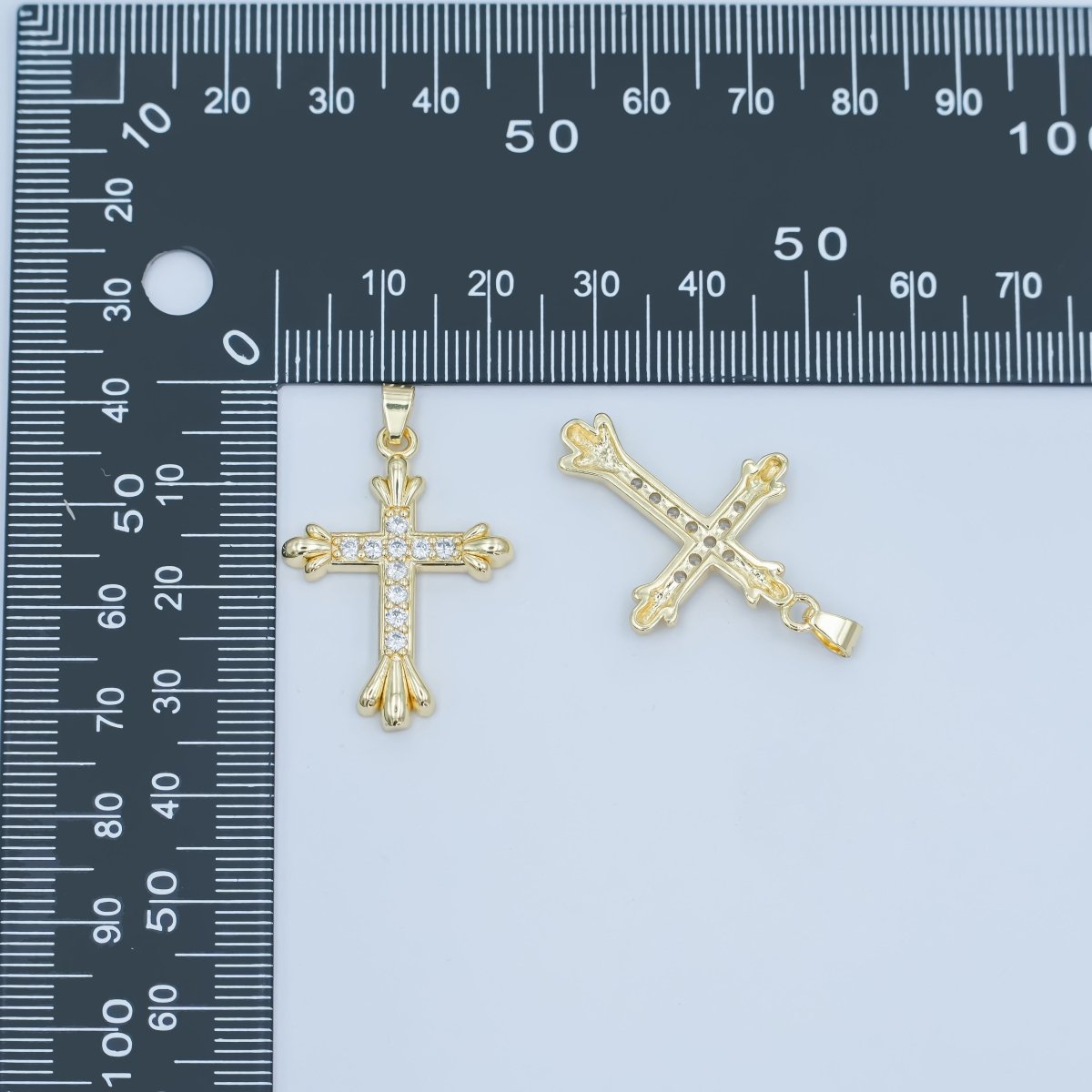 24K Gold Filled Micro Paved CZ Passion Cross Pendant | AA1504