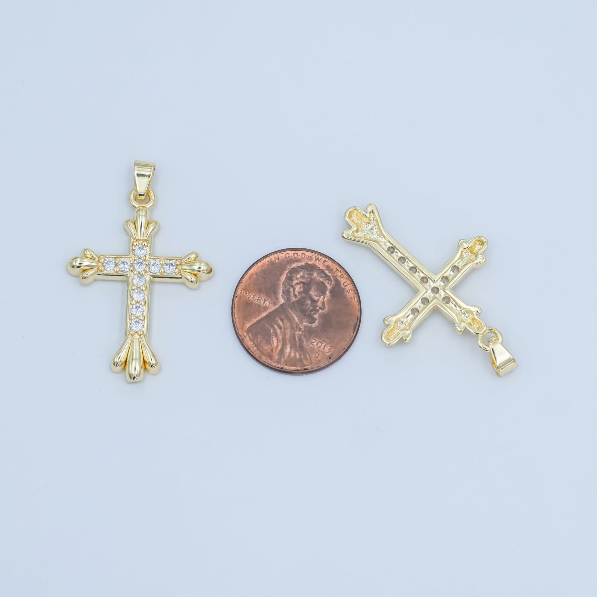 24K Gold Filled Micro Paved CZ Passion Cross Pendant | AA1504