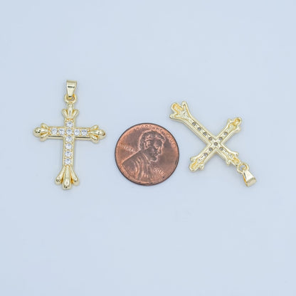 24K Gold Filled Micro Paved CZ Passion Cross Pendant | AA1504