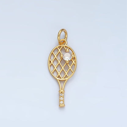 24K Gold Filled 22mm CZ Racket Badminton Tennis Sport Open Charm in Gold &amp; Silver | D792