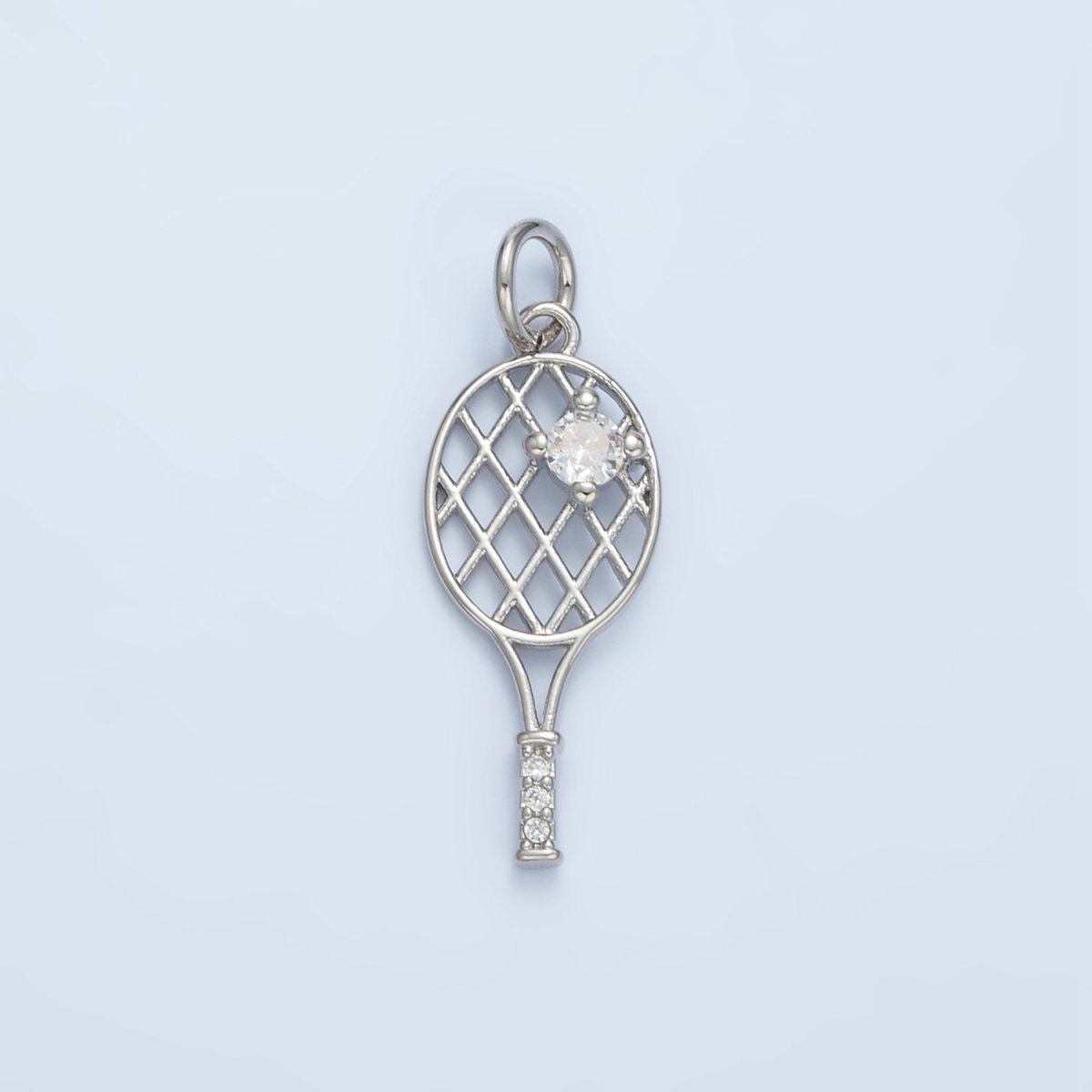 24K Gold Filled 22mm CZ Racket Badminton Tennis Sport Open Charm in Gold &amp; Silver | D792