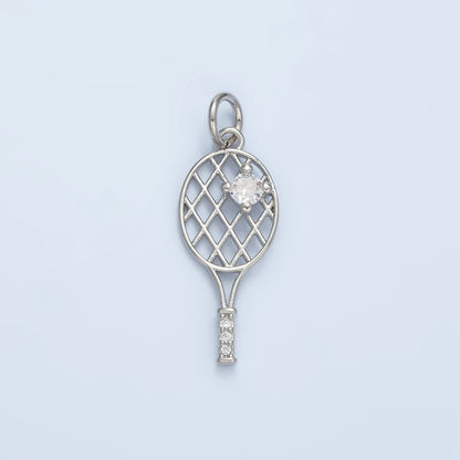 24K Gold Filled 22mm CZ Racket Badminton Tennis Sport Open Charm in Gold &amp; Silver | D792