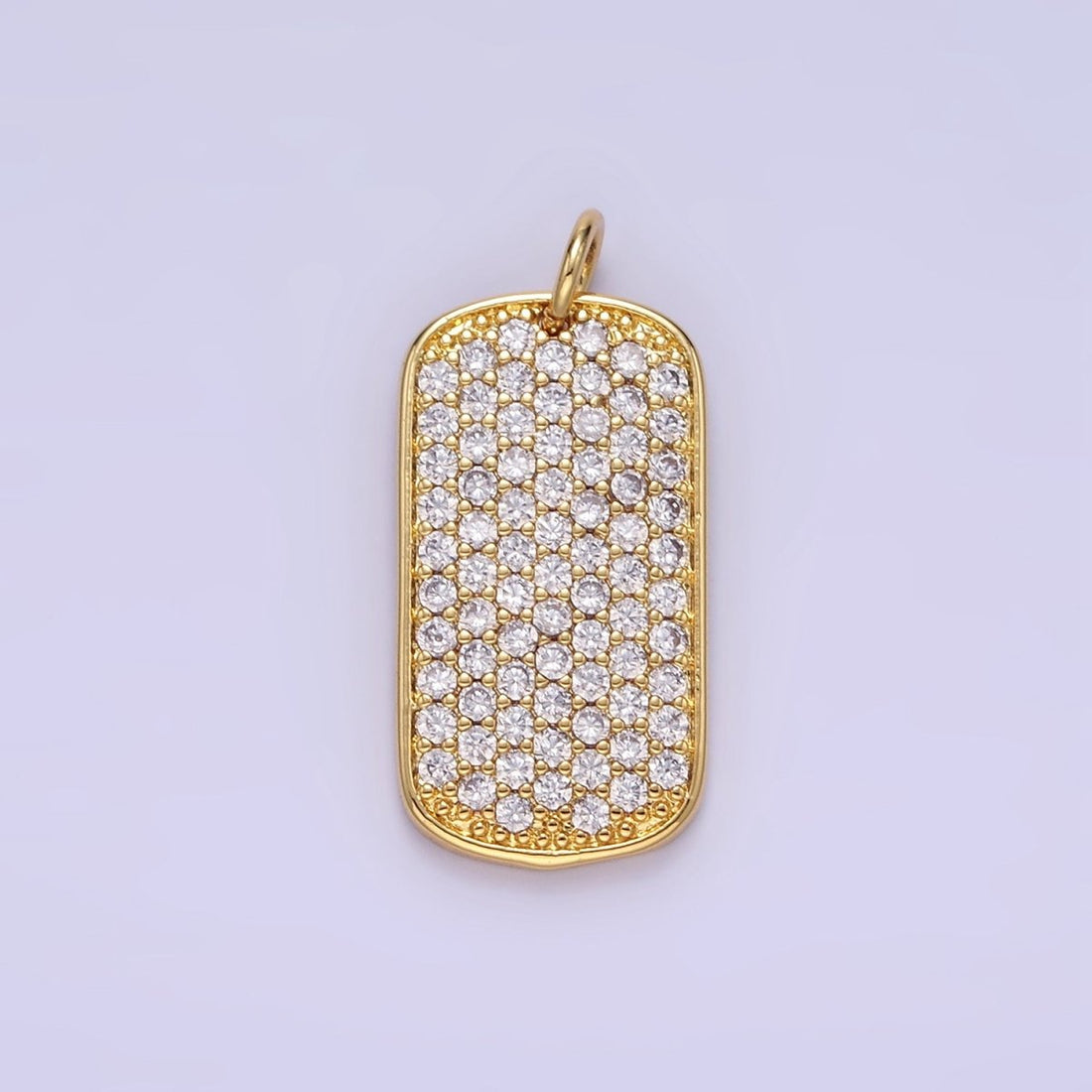 24K Gold Filled Micro Paved CZ Rectangular Tag Charm | E346