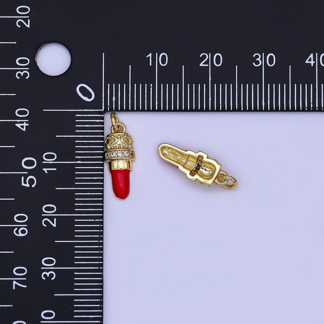 24K Gold Filled Micro Paved CZ Red Lipstick Makeup Charm | N1397