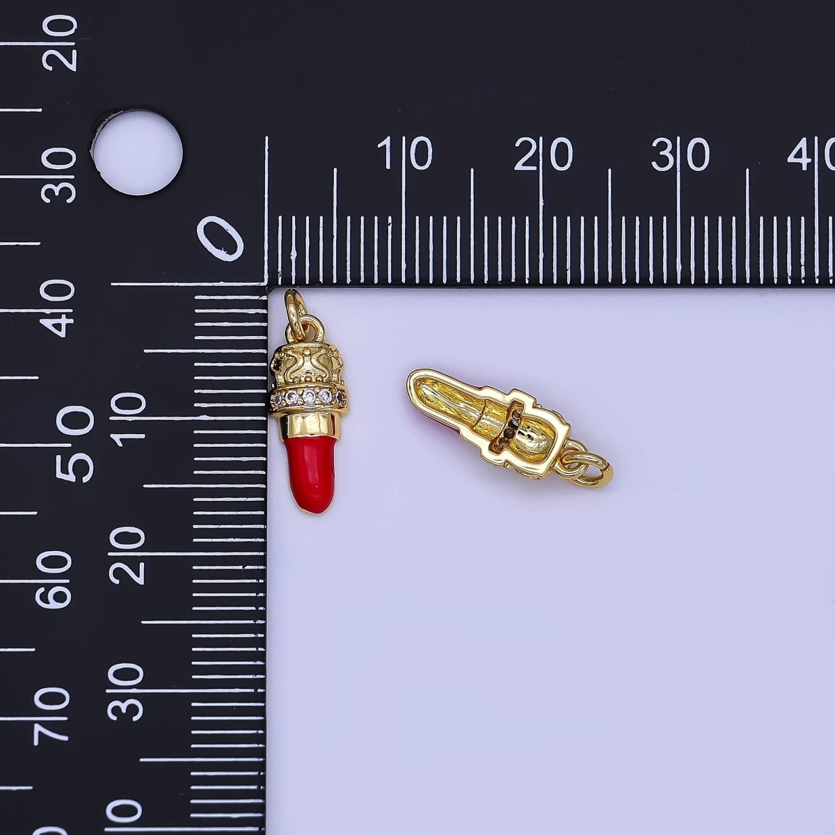 24K Gold Filled Micro Paved CZ Red Lipstick Makeup Charm | N1397