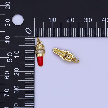 24K Gold Filled Micro Paved CZ Red Lipstick Makeup Charm | N1397