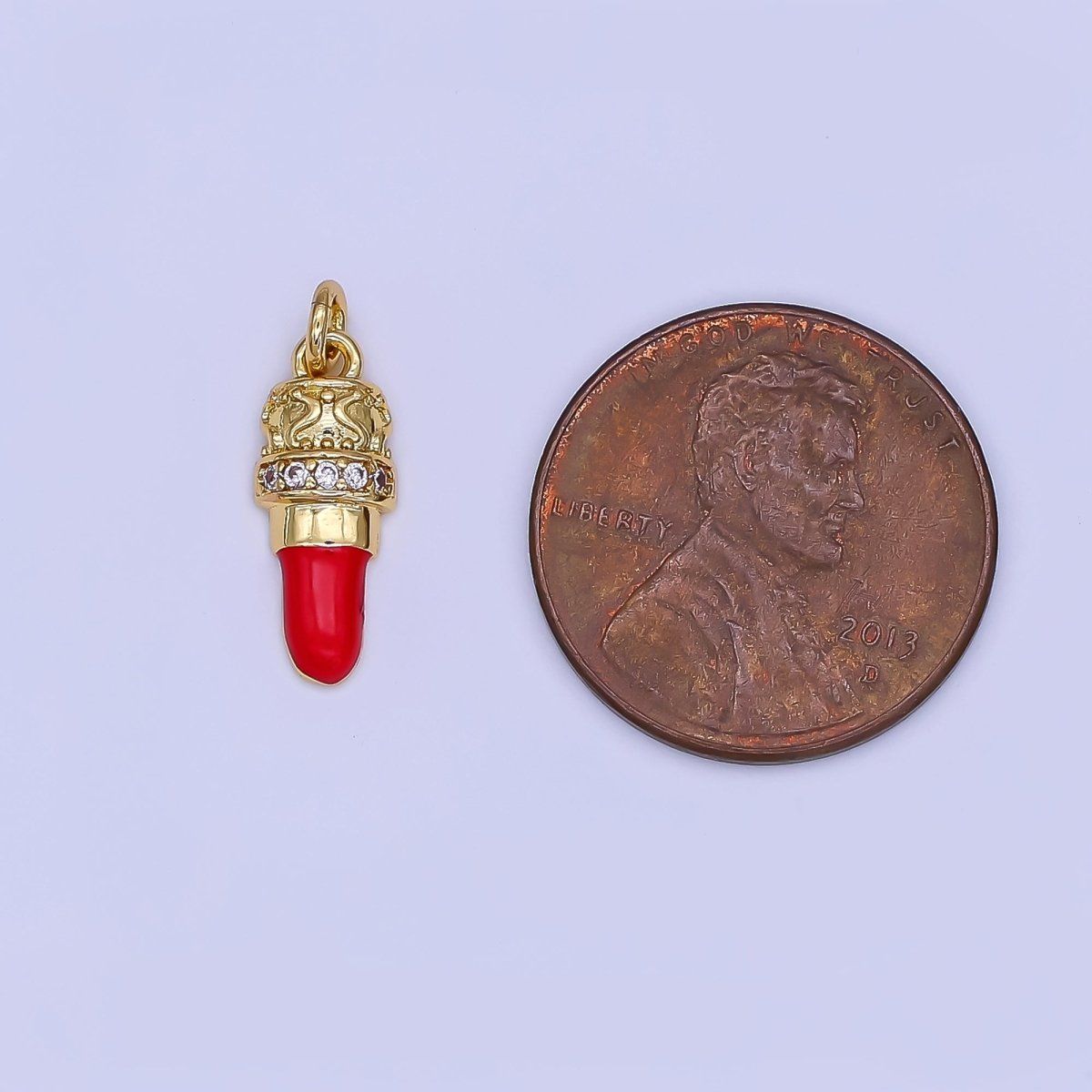 24K Gold Filled Micro Paved CZ Red Lipstick Makeup Charm | N1397