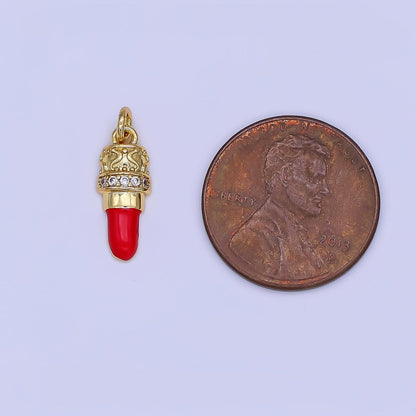 24K Gold Filled Micro Paved CZ Red Lipstick Makeup Charm | N1397