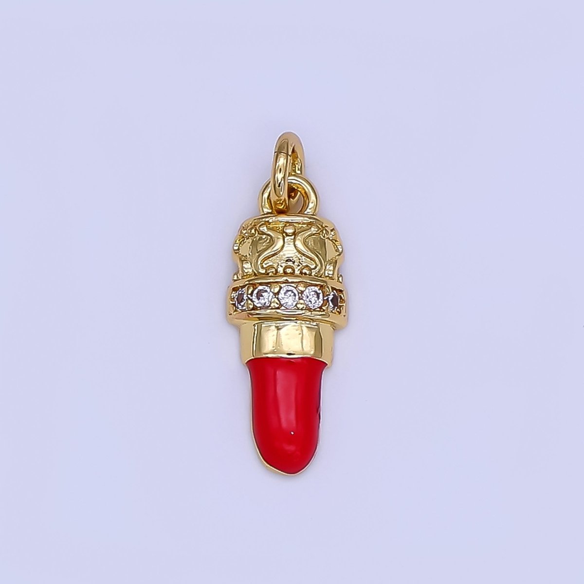 24K Gold Filled Micro Paved CZ Red Lipstick Makeup Charm | N1397