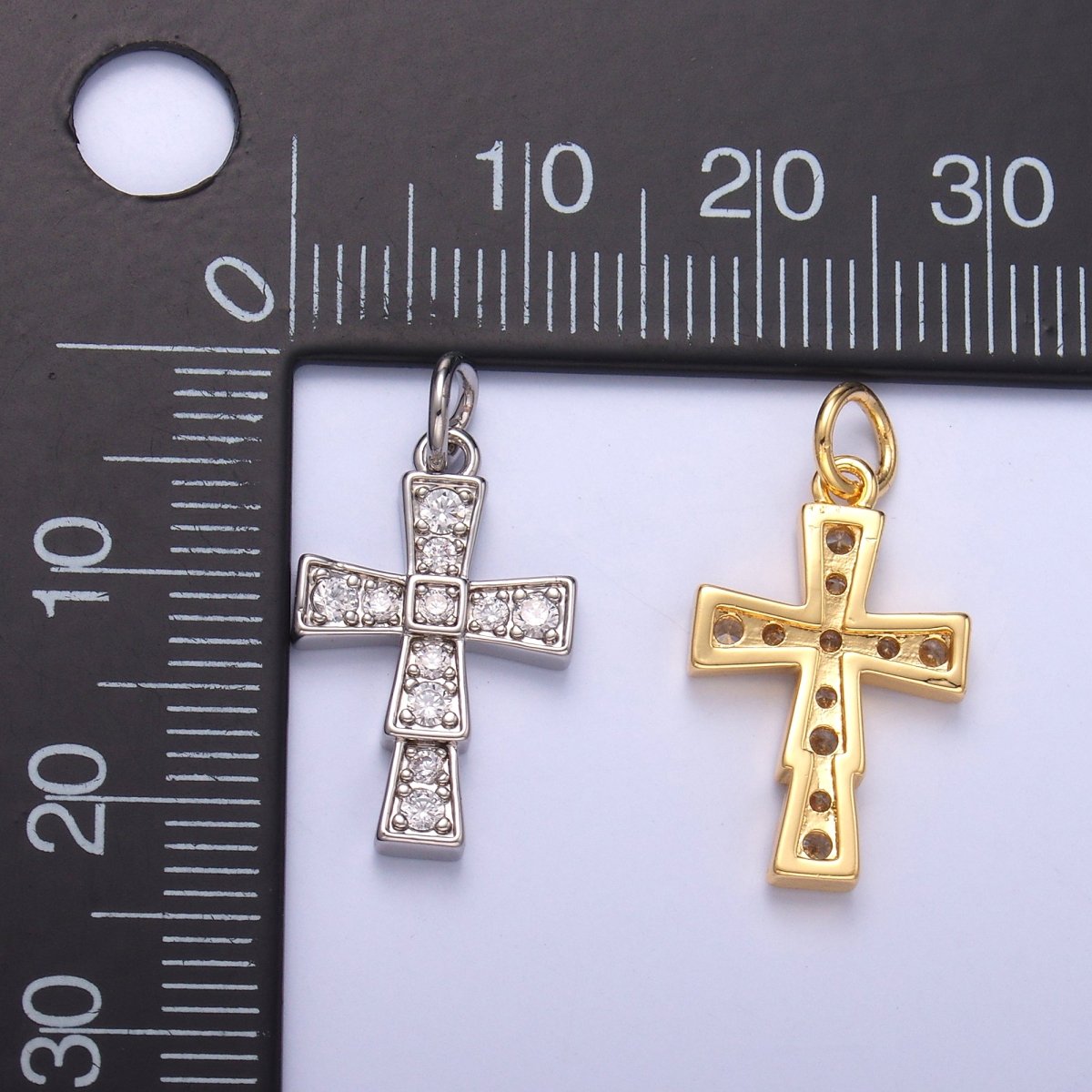 24K Gold Filled Micro Paved CZ Religious Cross Charm in Gold &amp; Silver | C045