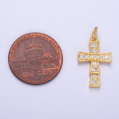 24K Gold Filled Micro Paved CZ Religious Cross Charm in Gold &amp; Silver | C045