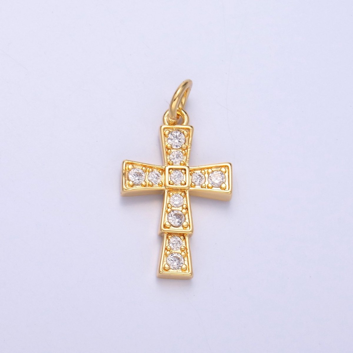 24K Gold Filled Micro Paved CZ Religious Cross Charm in Gold &amp; Silver | C045