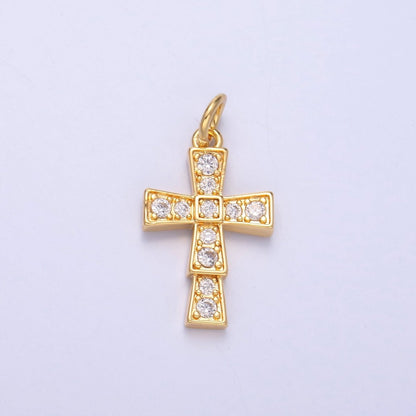 24K Gold Filled Micro Paved CZ Religious Cross Charm in Gold &amp; Silver | C045