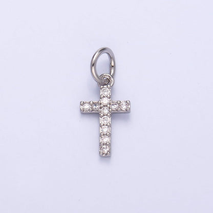 24K Gold Filled Micro Paved CZ Religious Cross Charm in Gold &amp; Silver | N006