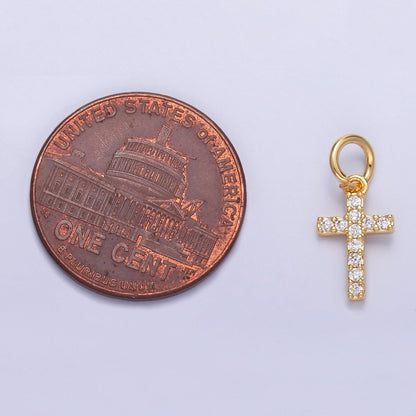 24K Gold Filled Micro Paved CZ Religious Cross Charm in Gold &amp; Silver | N006