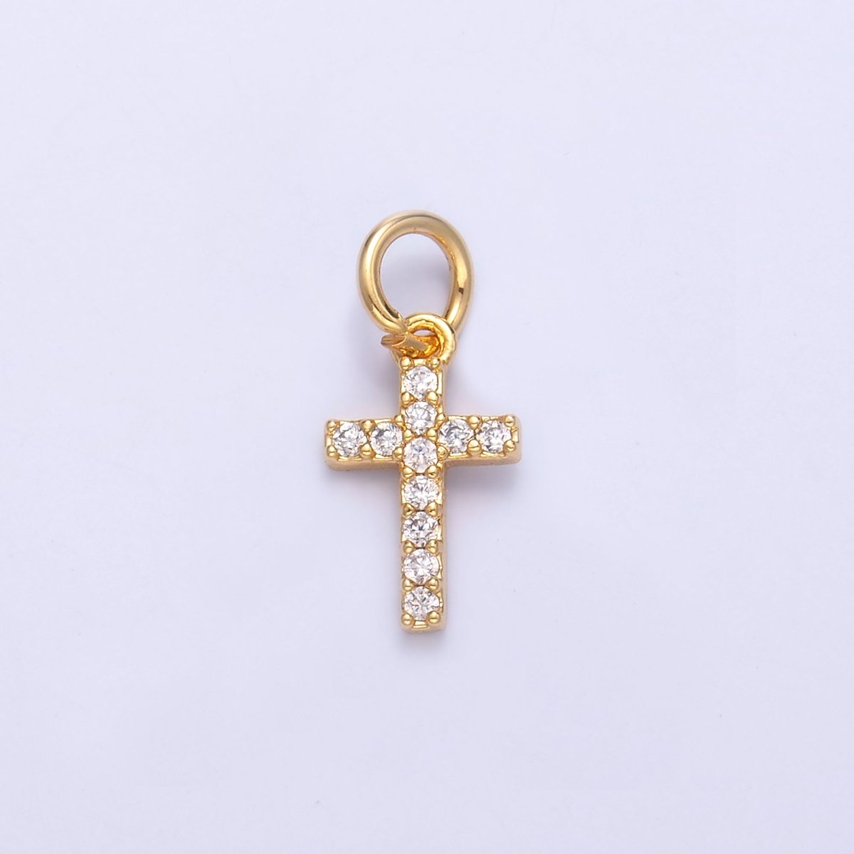 24K Gold Filled Micro Paved CZ Religious Cross Charm in Gold &amp; Silver | N006