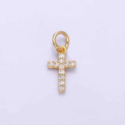 24K Gold Filled Micro Paved CZ Religious Cross Charm in Gold &amp; Silver | N006