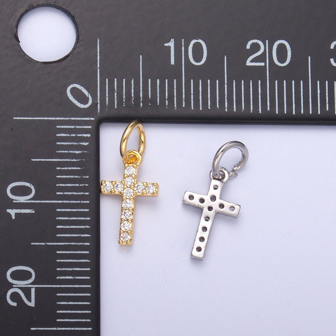 24K Gold Filled Micro Paved CZ Religious Cross Charm in Gold &amp; Silver | N006