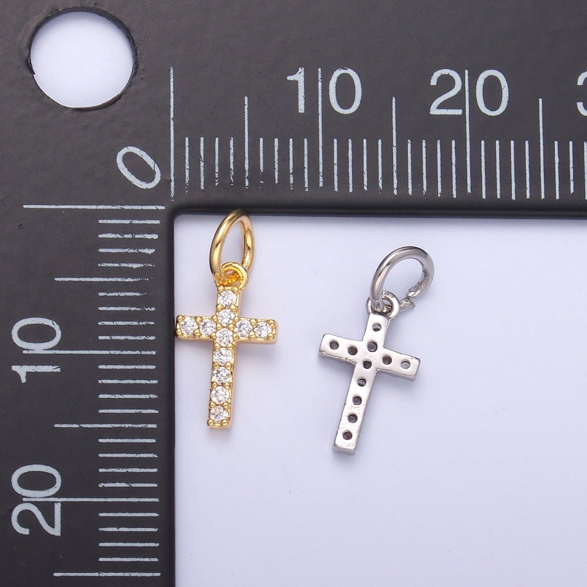 24K Gold Filled Micro Paved CZ Religious Cross Charm in Gold &amp; Silver | N006