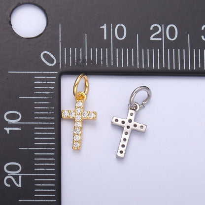 24K Gold Filled Micro Paved CZ Religious Cross Charm in Gold &amp; Silver | N006