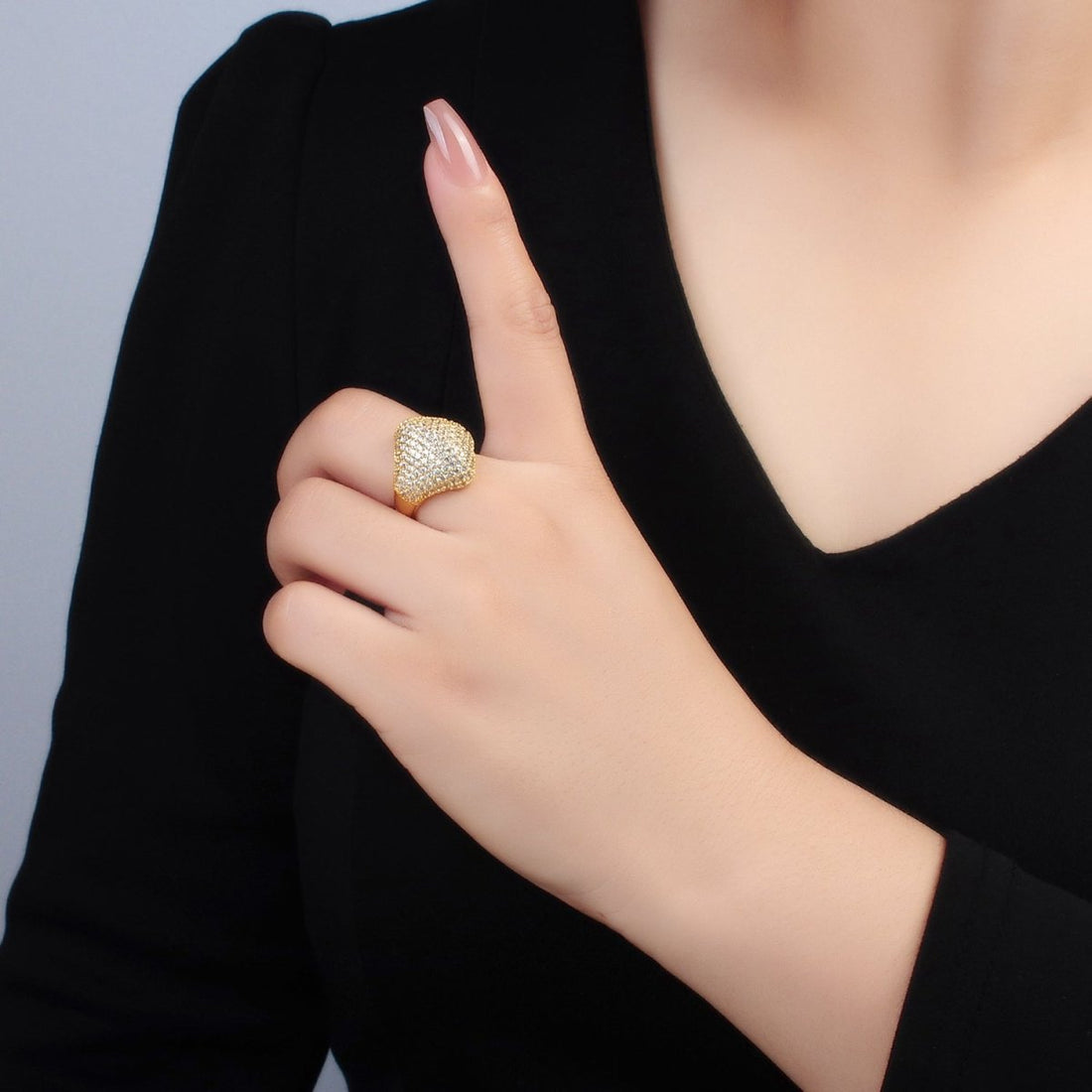 24K Gold Filled Micro Paved CZ Rhombus Dome Ring | U328