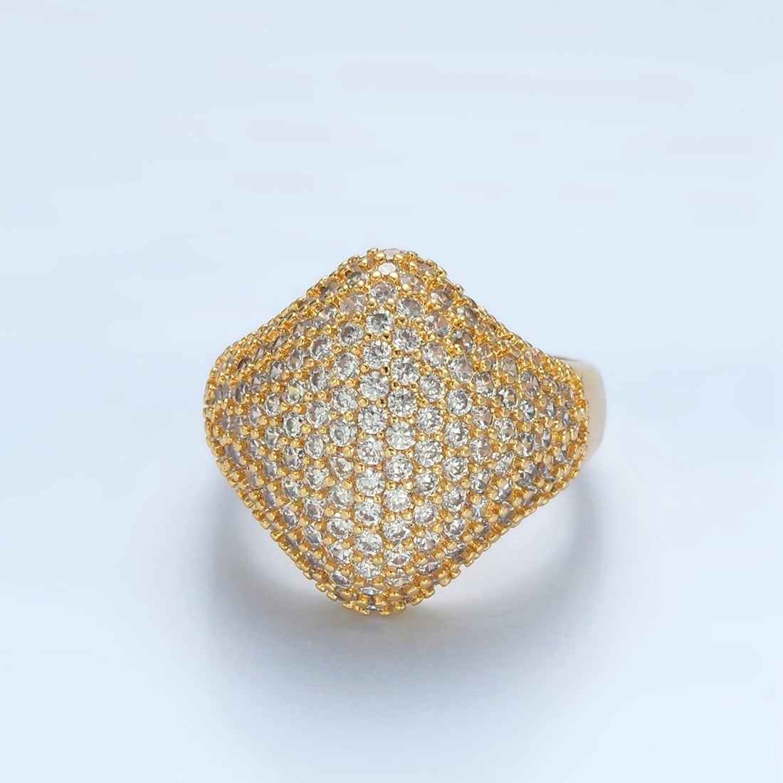 24K Gold Filled Micro Paved CZ Rhombus Dome Ring | U328