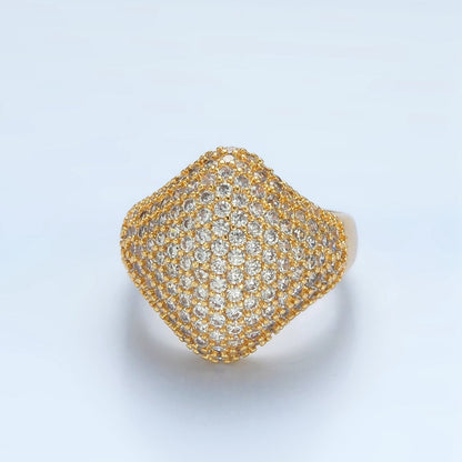 24K Gold Filled Micro Paved CZ Rhombus Dome Ring | U328