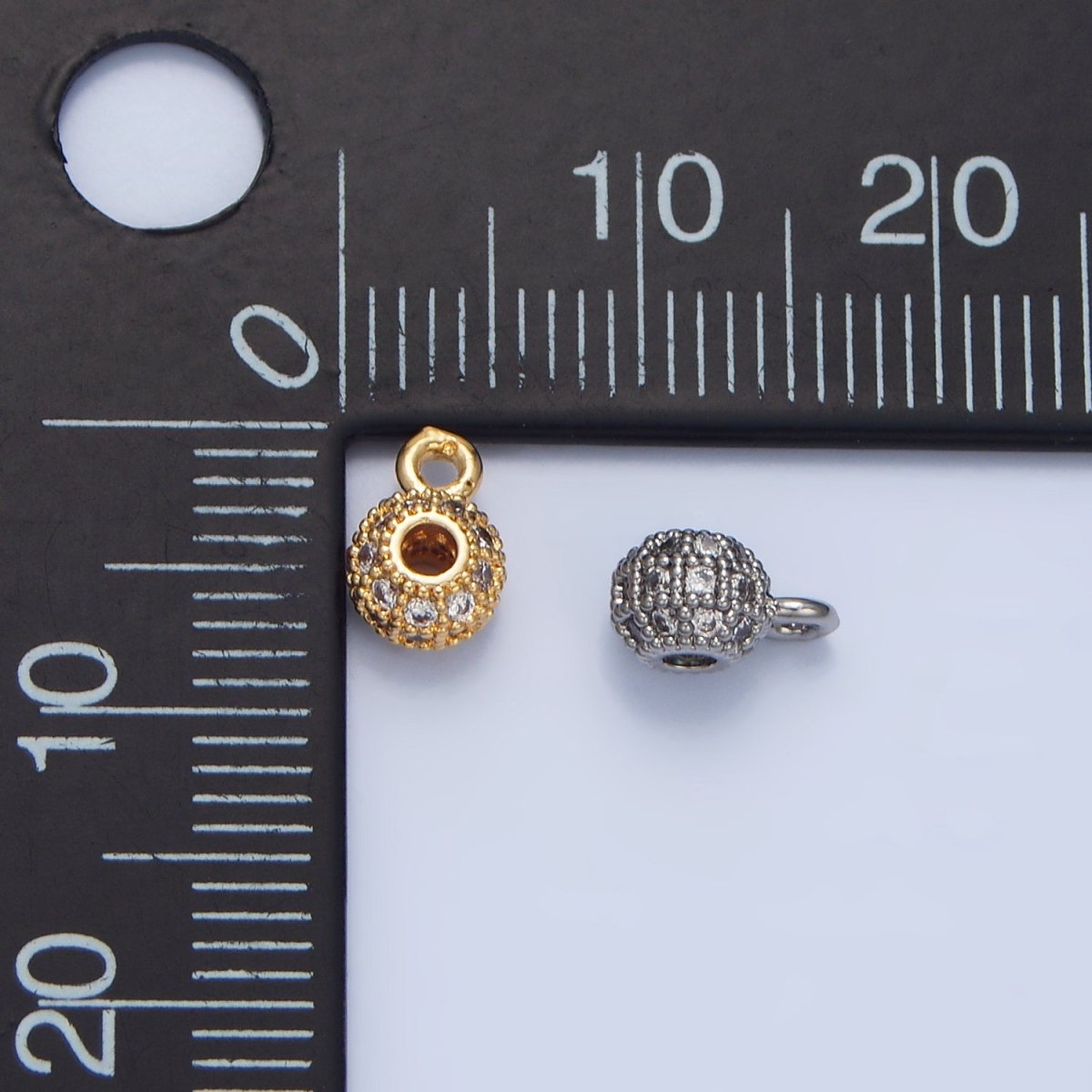 24K Gold Filled Micro Paved CZ Rhondelle Bead Charm in Gold &amp; Silver | X898
