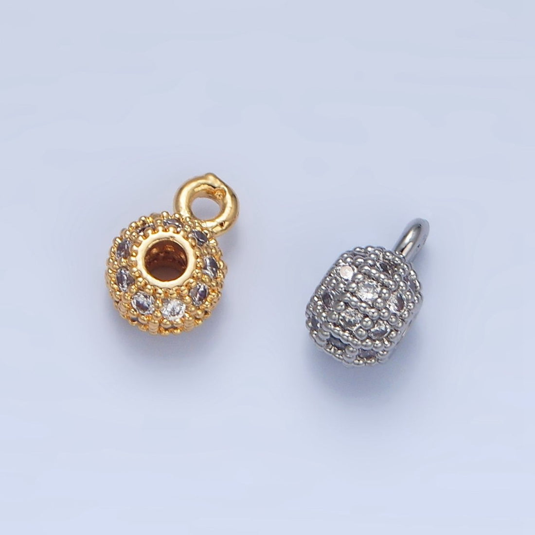 24K Gold Filled Micro Paved CZ Rhondelle Bead Charm in Gold &amp; Silver | X898
