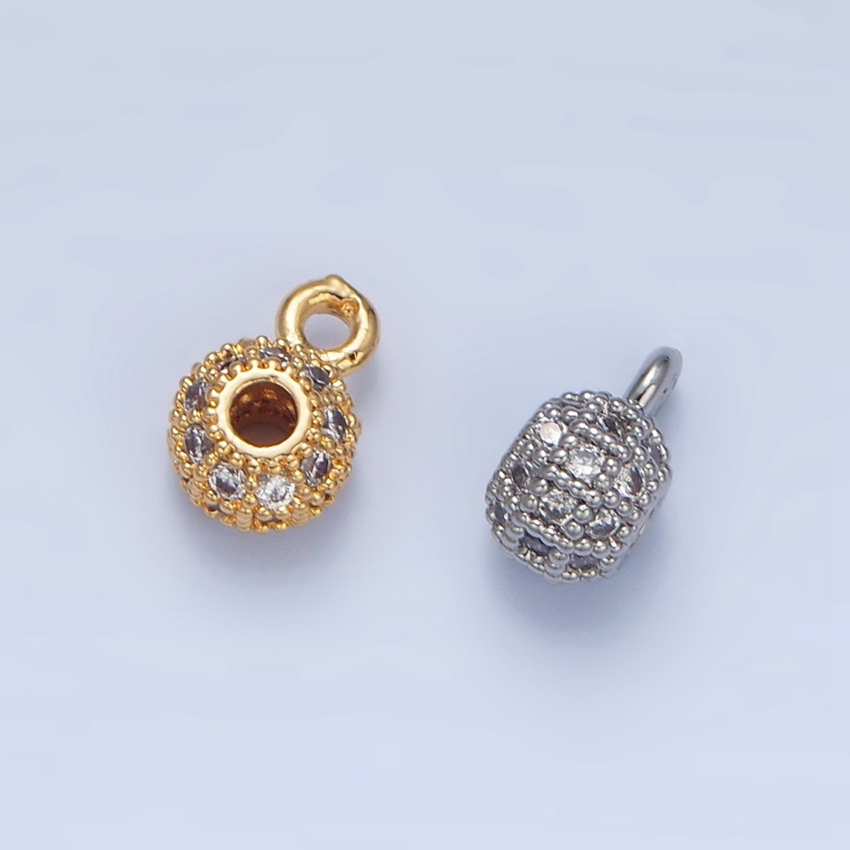 24K Gold Filled Micro Paved CZ Rhondelle Bead Charm in Gold &amp; Silver | X898