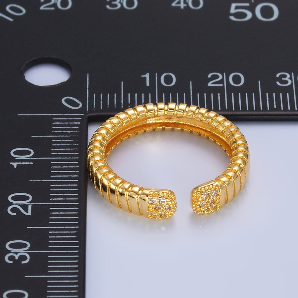 24K Gold Filled Micro Paved CZ Ribbed Claw Ring in Gold &amp; Silver | O482 O483
