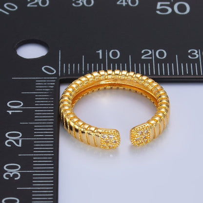 24K Gold Filled Micro Paved CZ Ribbed Claw Ring in Gold &amp; Silver | O482 O483