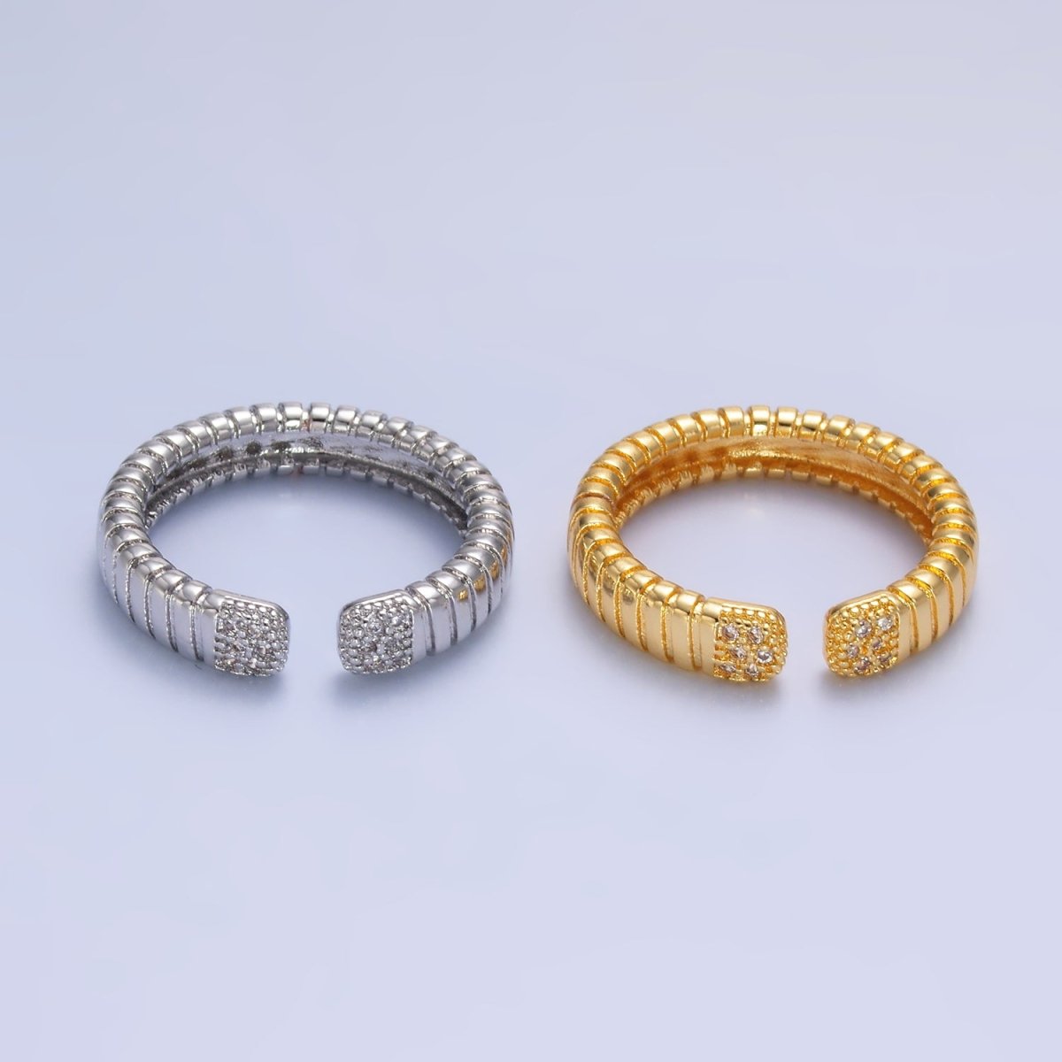 24K Gold Filled Micro Paved CZ Ribbed Claw Ring in Gold &amp; Silver | O482 O483