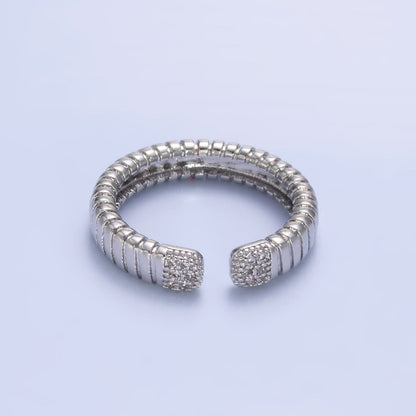 24K Gold Filled Micro Paved CZ Ribbed Claw Ring in Gold &amp; Silver | O482 O483