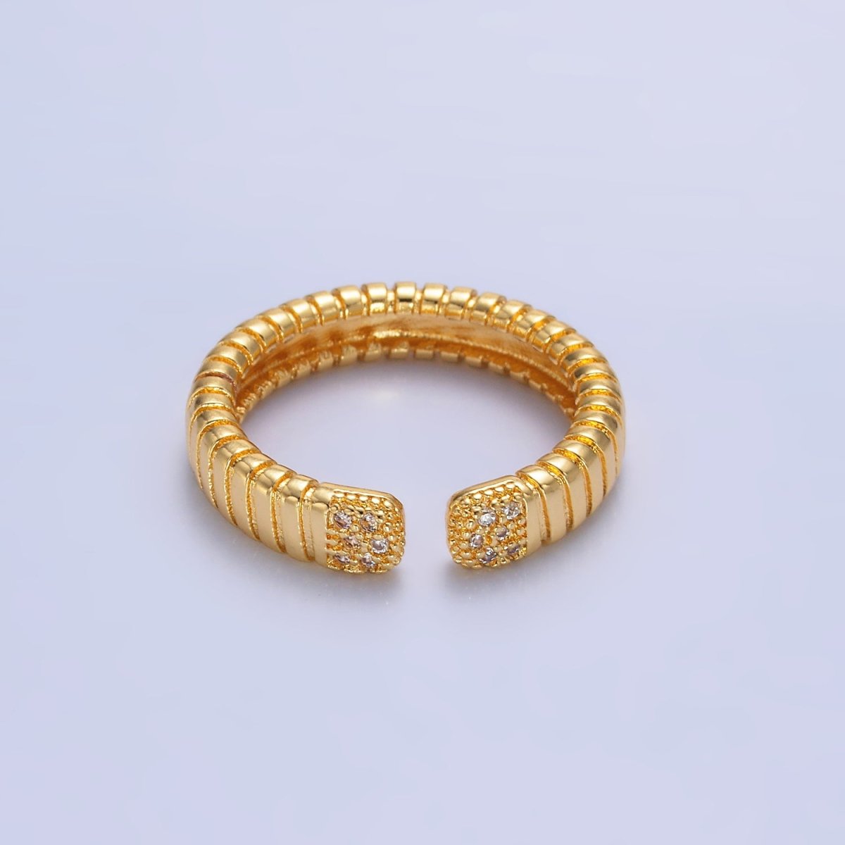 24K Gold Filled Micro Paved CZ Ribbed Claw Ring in Gold &amp; Silver | O482 O483
