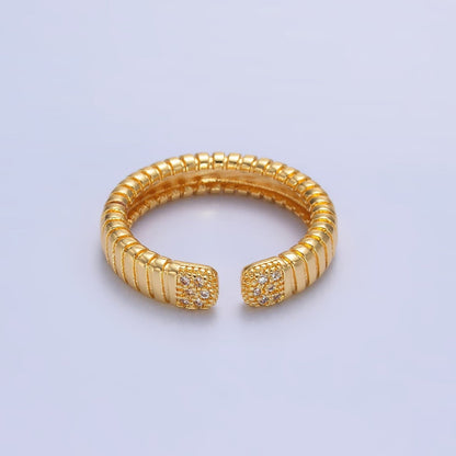 24K Gold Filled Micro Paved CZ Ribbed Claw Ring in Gold &amp; Silver | O482 O483
