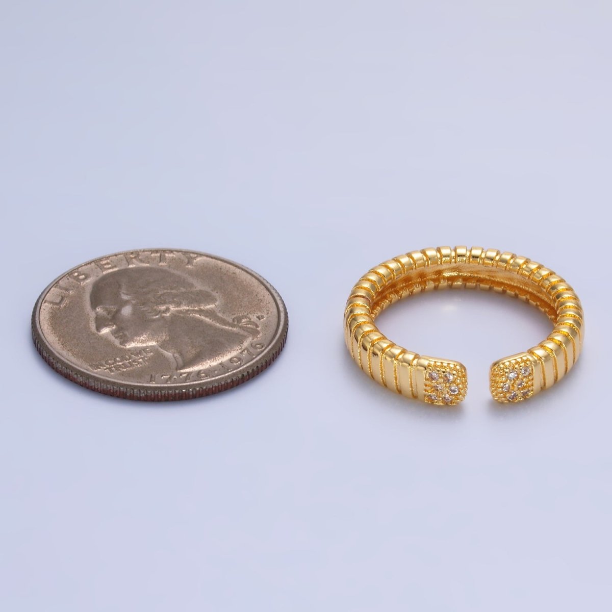 24K Gold Filled Micro Paved CZ Ribbed Claw Ring in Gold &amp; Silver | O482 O483