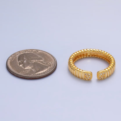 24K Gold Filled Micro Paved CZ Ribbed Claw Ring in Gold &amp; Silver | O482 O483