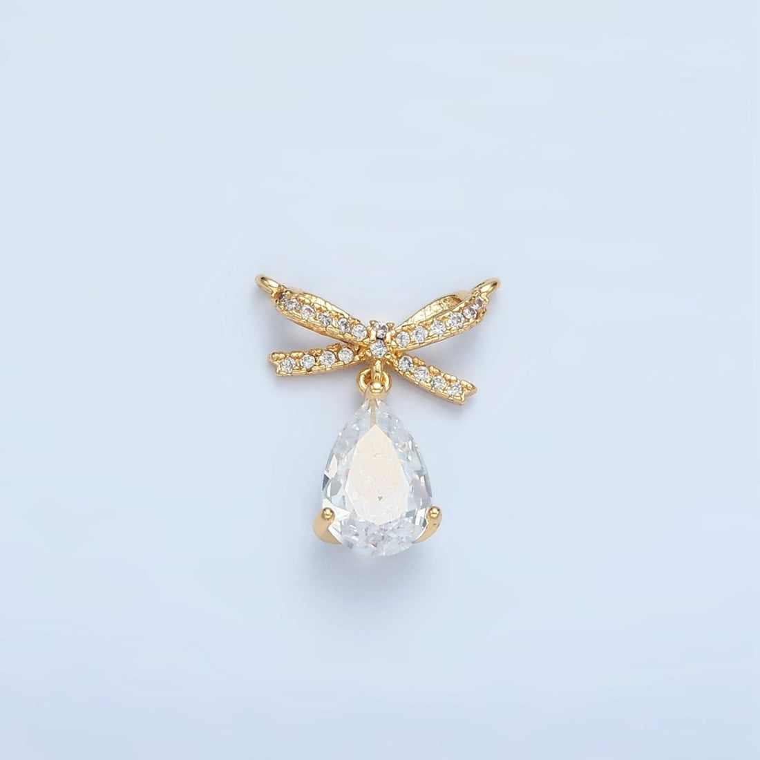 24K Gold Filled Micro Paved CZ Ribbon Bow Teardrop CZ Drop Connector | F239