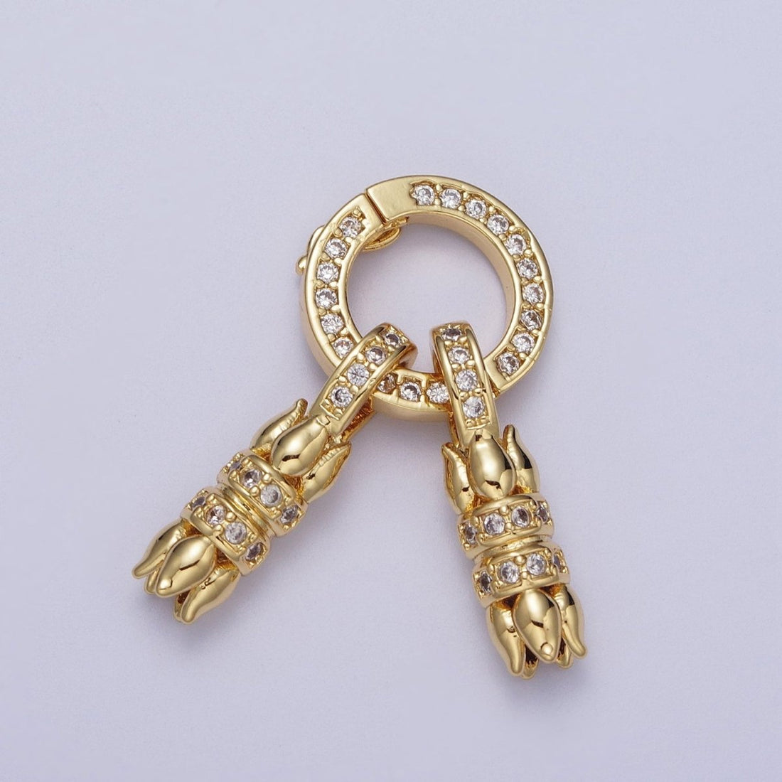 24K Gold Filled Micro Paved CZ Roses Double Loop Leather Jewelry Spring Gate Closure  K-180