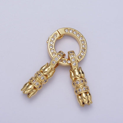 24K Gold Filled Micro Paved CZ Roses Double Loop Leather Jewelry Spring Gate Closure  K-180