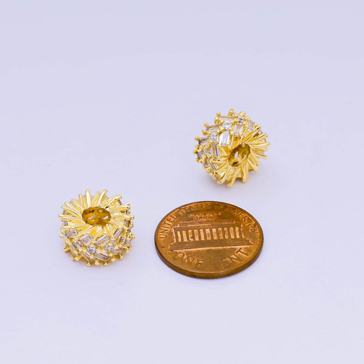 24K Gold Filled Micro Paved CZ Round Wheeler Donut Bead Spacer | B-919