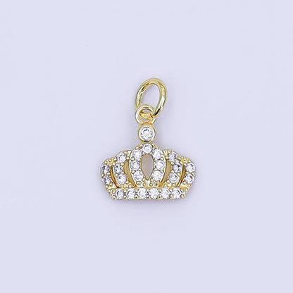 24K Gold Filled Micro Paved CZ Royal Crown Charm in Gold &amp; Silver | AJ299