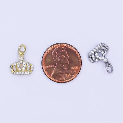 24K Gold Filled Micro Paved CZ Royal Crown Charm in Gold &amp; Silver | AJ299